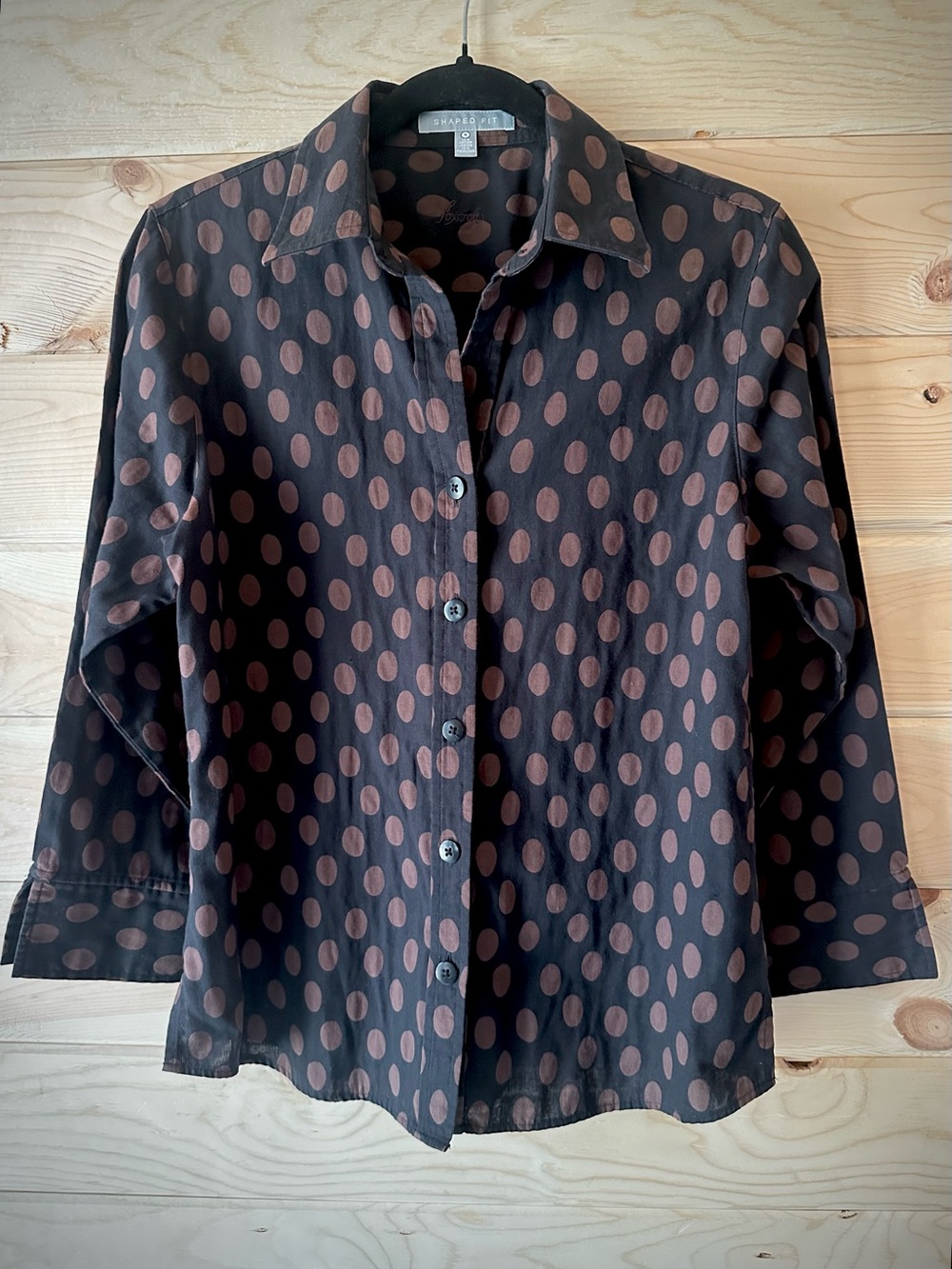 Foxcroft Double Sided Reverse Polka Dot Shaped Fit Button Down Shirt Size 6